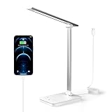 anyts Schreibtischlampe LED Dimmbar, Tageslichtlampe schreibtisch mit 5 Lichtfarben,10 Helligkeitsstufen Augenfreundliche 10W Tischlampe Bürolampe USB-Anschluss für Aufladung des Smartphones
