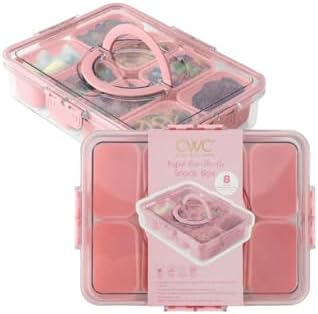 COOK WITH COLOR Sparkle Snack Box with Lid – Pink Food Storage Containers, 8 Compartments, Pack of 2