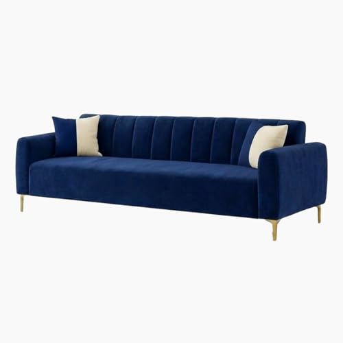 Image of Habibi Rich Velvet Suede 3 Seater Sofa Set | Spacious Soft Touch Comfort Seating | Modern Sofa for Living Room (Dark Blue)