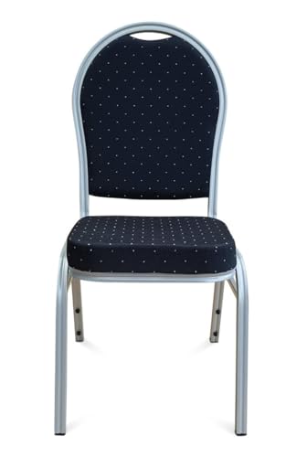 Front Row Furniture Round Back Steel Banqueting Chair, Black with Silver Fleck Upholstery, 95cm Height, Stackable Commercial Grade