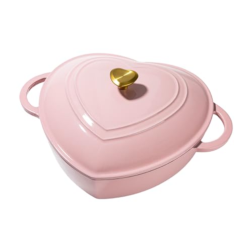 Image of Paris Hilton Enameled Cast Iron Braiser, Heart-Shaped Skillet with Lid, Superior Heat Retention Casserole, Stovetop and Oven-to-Table, 3.5-Quart, Pink