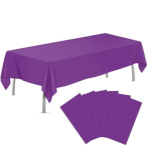 Image of tujol Purple 6 Pack Plastic Table Cloth 54 inch x 108 inch, Disposable Tablecloths Rectangle Table Cover, Plastic Tablecloths for Parties