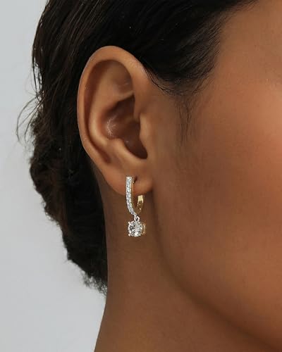 PAVOI 14K Gold Plated Dangle Hoop Earrings for Women - Bridal Small Dangle Gold Earrings with Sterling Silver Posts - Cubic Zirconia Huggie Drop Trendy Fashion Jewelry4