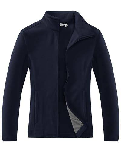 33,000ft Damen Fleecejacke mit Durchgehendem Reißverschluss Stehkragen Damen Leichte Fleece Jacke Outdoor Damenjacke für Wandern und Freizeit,Dunkles Marineblau S