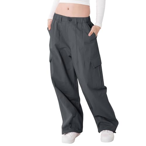 Rolanko Girls Cargo Pants Wide Leg Streetwear Kids Pants with Pockets Trendy Jogger Trousers 4-14 Years