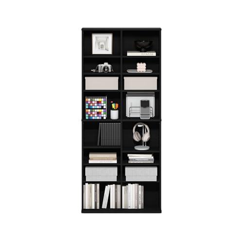 Image of Furinno Jaya DVD Shelf, 16-Shelf Wide CD Rack, Media Shelf with Adjustable Shelves, 8 x 2 DVD Storage Cabinets for CD Bluray Game Disc, Easy Assembly, for Living Room, Home Office, Americano