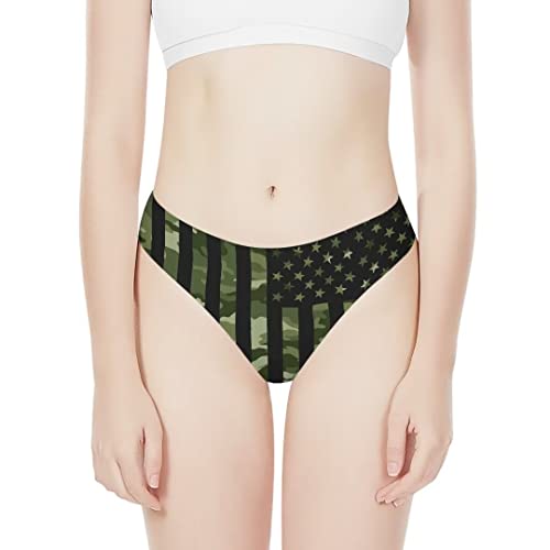 Poetesant AY American Flag Thong For Women Stars Low Waisted Camouflage Stripes Seamless T-Back Panties Camo Usa Flags Hipster Underwear L thumb #2