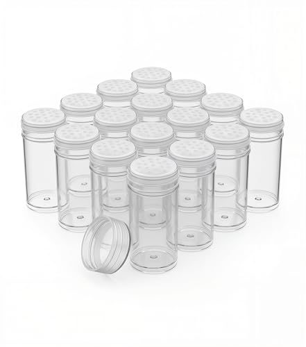 10PCS 10ML Clear Mini Baby Powder Container Travel Size, 2X1'' Mini Seasoning Bottles & Travel Powders Container With 13 Holes Sifter and Lids for Glitter Powder/Eye Shadow