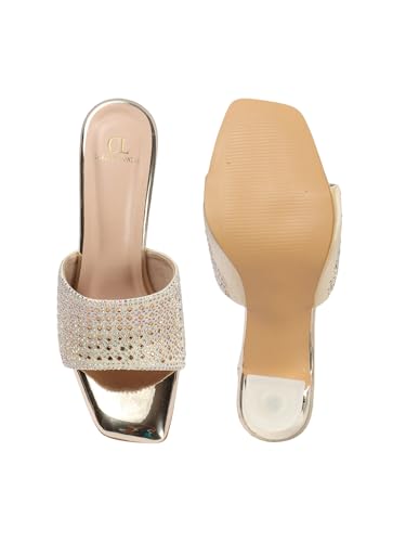 Image of Carlton London Women Stylish Embellished Sandal with Stiletto Heels, Square Toe for Party