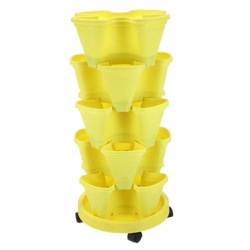 Abaodam Fioriera Impilabile Verticale Gialla con Ruote Vasi Petali per Fragole Erbe e Fiori Torretta da Giardino Resistente per Balcone e Esterno