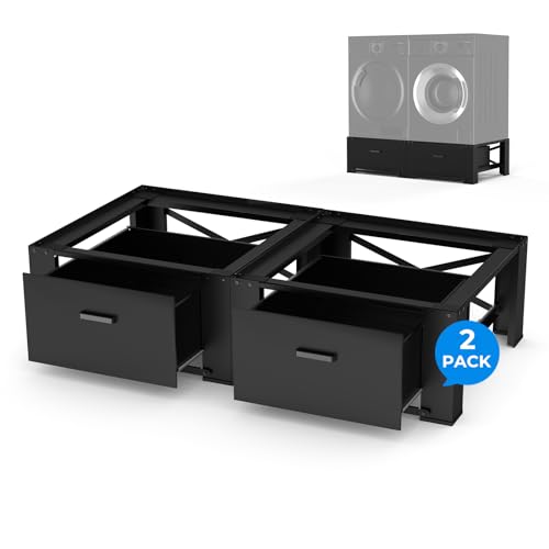 2 Pack Washer Dryer Pedestal with Drawer - 29" Laundry Pedestals for Washer and Dryer Stand, Steel Washing Machine Stand Raiser, 14.3'' Height Black