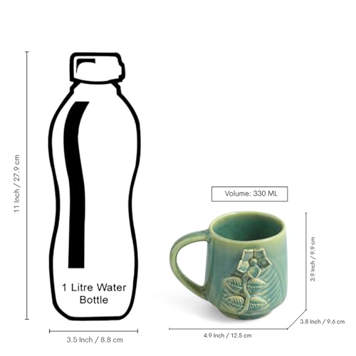 Image of ExclusiveLane 'Sage Serenity' Hand-Embossed Ceramic Coffee Mug Ceramic Mugs for Milk Chai Tea Cup (Set of 4, 330 ML, Microwave Safe)