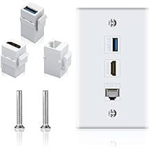 Poyiccot HDMI RJ45 Wall Plate, 3Port HDMI USB Outlet Wall Plate, 1 x HDMI Female to Female Jack + 1 x Cat6 RJ45 Ethernet + 1 x USB 3.0 Jack Support Keystone Wall Plate for Face Plate, White