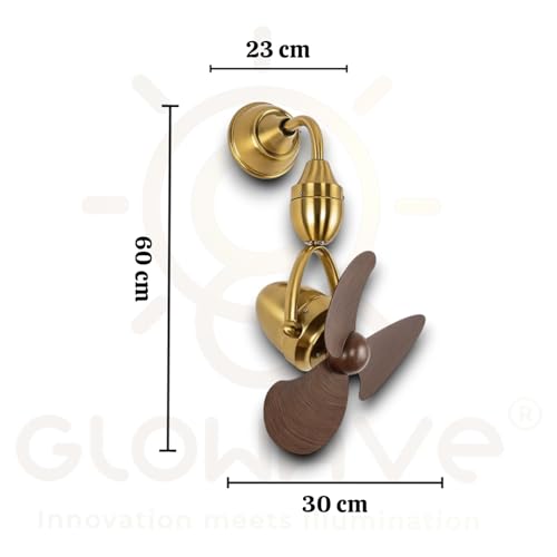 Image of Glowave Compact 3-Blade Wall /Ceiling Fan Gold Finish Mini Ceiling Fan with Reversible Motion Remote Control for Kitchen, Cafes, Hotels, Dining, Bar (Wall Fan /GD)