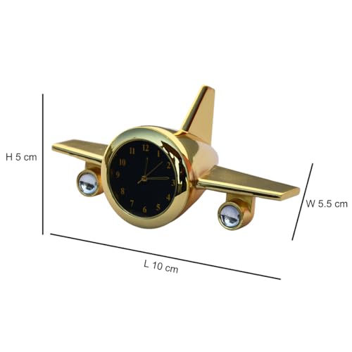 Image of Saugat Traders Airplane Table Clock Showpiece - Analog Aeroplane Clock for Office Desk, Study Table - Corporate Gift for Client, Employees, Men, Boys (Golden), Stainless Steel, 10x5 Cm