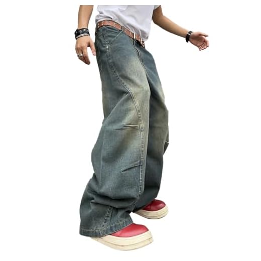 DFGIGT Calça jeans masculina Irregular Sutures Y2k Hip Hop folgada perna larga casual calça de ajuste solto streetwear, A11 Azul, M