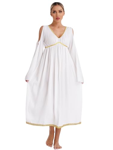 Alvivi Déguisement Déesse Grecque Femme Blanche Robe Cosplay Princesse Reine Grecque Halloween Carnaval Noël Party S-4XL Ivoire S
