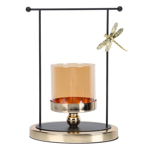 Ciieeo Metal Dragonfly Candle Holder, Short Decorative Candlestick Stand for