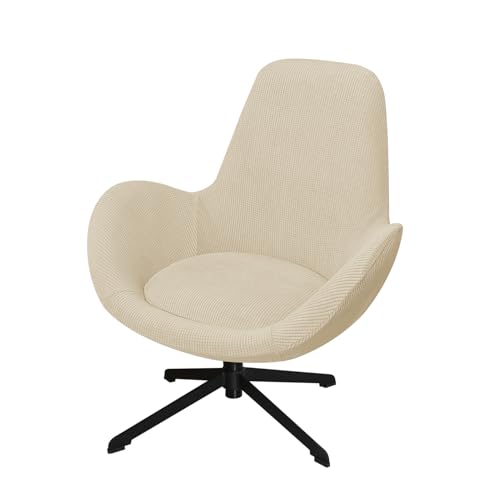 Housse de fauteuil pivotant moderne avec accoudoirs latéraux, housse de chaise pivotante en coquille d'œuf pour protection de dossier incurvé chaises de bureau (blanc)