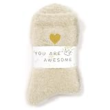 American Trends Coral Fleece Cloud Socks Ultra-Soft Fuzzy Warm Sleep Socks Cozy Unisex Gifts for Birthday Self-Care 1Pack White Beige