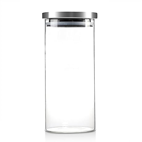 Bewinner Glass Coffee Bean Container, 1000ML Glass Storage Jar Coffee Beans Kitchen Food Container with Stainless Steel Lid for Use Storing Cookies, Sugar, Flour, Coffee(1000ML)