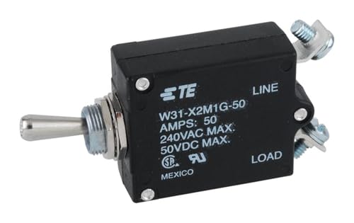 TE Connectivity W31-X2M1G-50 Circuit Breaker; Therm; Togl; Cur-Rtg 50A; Panel; 1 Pole; Vol-Rtg 240/50VAC/VDC