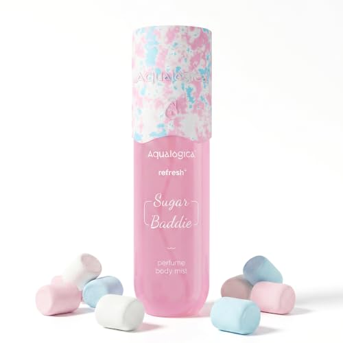 Image of Aqualogica Refresh+ Perfume Body Mist - Sugar Baddie Delicious Marshmallow Gourmand Fragrance | Lasts Up To 8 Hours | Skin-friendly & Non-Irritating | Double Duty Mist for Hair & Body | For Men & Women | 150 ml