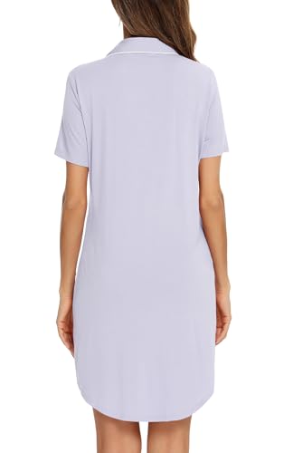 Image of Samring Pajama Nightgown for Women Short Sleeve Button Down Boyfriend Night Gown Nightdress Sleep Shirts