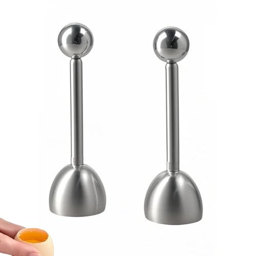 Lot de 2 ouvre-œufs en acier inoxydable avec boule – Coupe-œufs de qualité supérieure pour œufs durs et mous – Casse-œufs en acier inoxydable avec technologie de points de rupture prédéfini, gain de