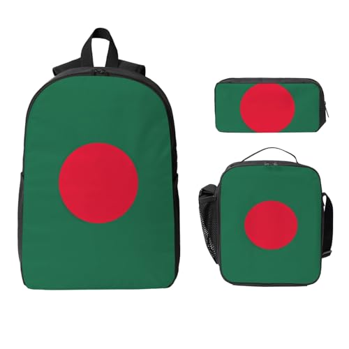 Backpack Set with Lunch Bag & Pencil Case Flag of Bangladesh Print Oxford Fabric Portable Useful Bag Set2