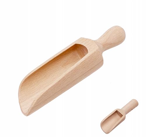2 Pcs Wooden Spoons, 5.5 In and 3 In Natural Beech Wood – Perfect for Flour, Sugar, Spices, Coffee, Cereal, Bath Salt, and More (Style 3）
