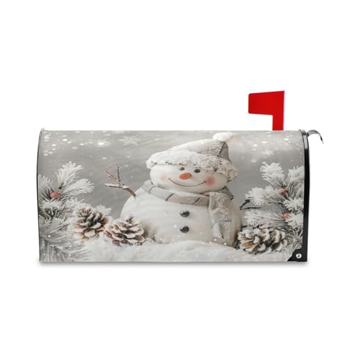 senya Christmas Mailbox Covers, Snowman Pine Cones Snowflake Mailbox Covers Oxford Cloth Post Box Cover with Magnetic Strip for Garden Yard Decor