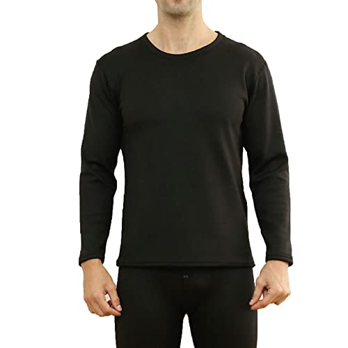 Sous-vêtement thermique homme noir ensemble haut et bas col rond pour affronter le froid du quotidien