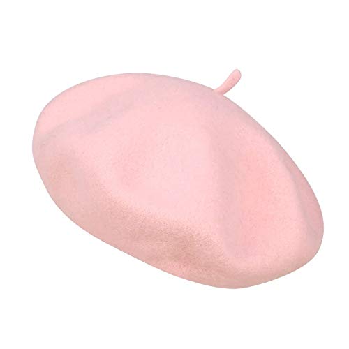 Gllutt Klong Women Wool Beret Hat French Style Solid Color (Pink) - Thumbnail 4