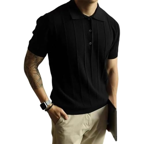 Amazon.com: Mens Vintage Knitted Polo Shirt Knit Button Beach