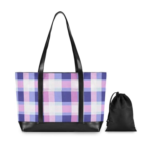 Purple Blue Fresh Plaids essentials laptop bag for women with zipper tote for women work with lunch bolso de trabajo para mujer2