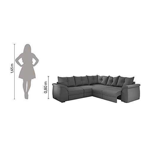 Sofá de Canto 5 Lugares com Retrátil Qatar Suede (Cinza)