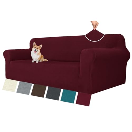 MAXIJIN Stretch Oversized Couch Covers for 3 Cushion Couch (91"-110"), 1-Piece Large Sofa Cover Slipcover Furniture Protector for Kids,Dogs (Extra Large, Diamond Pattern Wine Red)