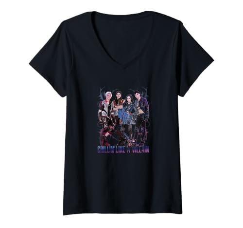 T-shirt Descendants Disney col V pour femme au style casual