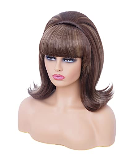 Rugelyss Short Brown Mixed Wig With Bang Retro Bouffant Beehive Wigs Fits 80S Costume Or Halloween Party #TOP1