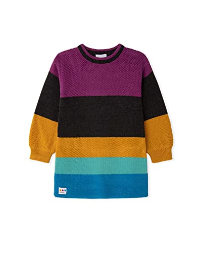 | Girl Knitted Sweater Dress Striped Color | Vestido Tricot Winter Flowers | Pink, Brown, Blue - Main Image