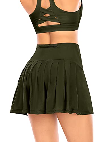 Falda de tenis plisada para mujer con bolsillos cortos atléticos de golf, ropa deportiva, entrenamiento, correr, falda deportiva, Ejercito Verde, 44 Cover