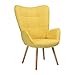 MEUBLE COSY Grand Fauteuil Salon Scandinave avec Un revêtement en Tissu, des accoudoirs rembourés et des Pieds en Bois Massif, Jaune et Hêtre, 68x74x106 cm