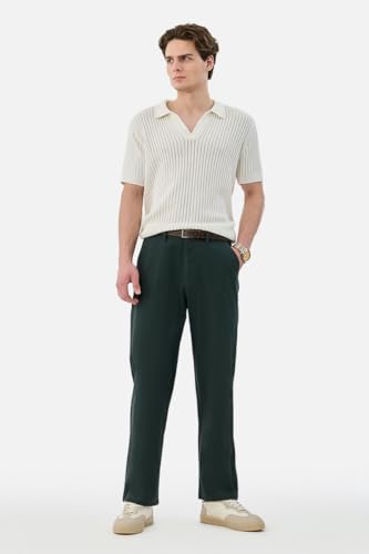 Image of SNITCH Men Casual Wear Chinos | Baggy Fit Wide-Leg Solid Trousers | Stretchable Cotton Blend Pants for Summer Outings