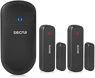 Wireless Door Open Sensor Alarm Chime, 400ft Operating Range 52 Chimes Volume with Mute Mode Led Indicators 1 Plug-in Receiver 2 Magnetic Door Alarm Sensor for Home Store Office Security Black