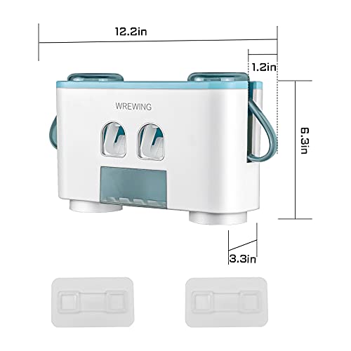 Toothbrush Holder, Wekity Toothbrush Holder Wall Mounted For Bathroom, Multifunctional Toothbrush And Toothpaste Holder With 4 Toothbrush Slots, 2 Toothpaste Dispenser, And 4 Cups With Handle (Blue) #TOP5