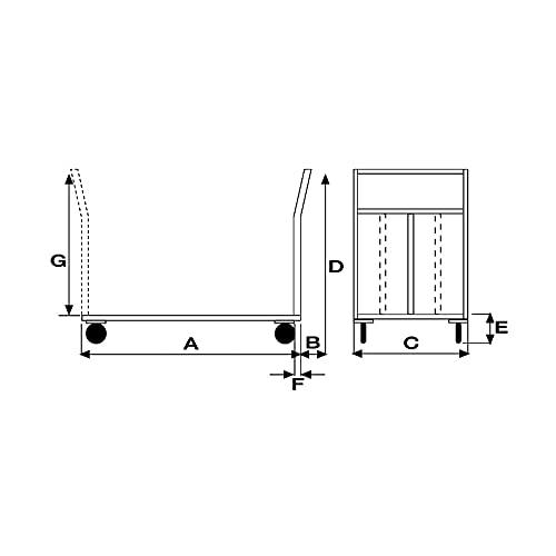 Pianale Medio mm 500x800 con Ruote Girevoli con Freno