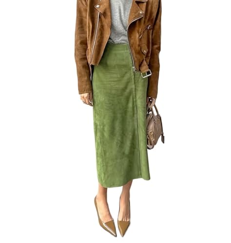 VCM Faux Suede Skirt Midi Skirt Pencil Skirt High Waisted Skirt Bodycon Skirt Slit Skirt Casual Skirt Vintage Skirt