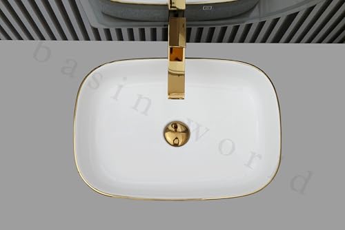 Image of Luxury Table Top Sanitary Ware | Ceramic Tabletop Wash basin | Countertop Vessel Sink | Wash Basin Over Counter For Bathroom (20 x 15 x 5 INCH) NC-761