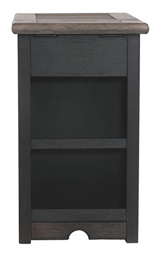 Signature Design By Ashley Tyler Creek Rustic Chair Side End Table With Pull-Out Tray & Usb Ports, Brown #TOP4